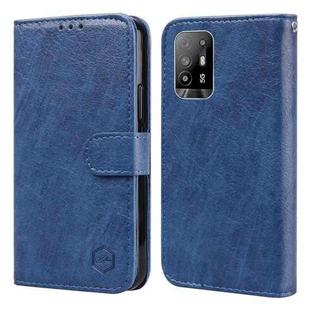 For OPPO A94 5G / A95 5G Skin Feeling Oil Leather Texture PU + TPU Phone Case(Dark Blue)