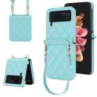 For Samsung Galaxy Z Flip4 Rhombic Texture Phone Case with Long & Short Lanyard(Green)