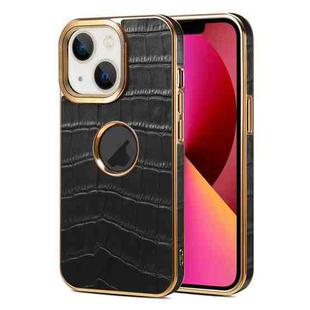 For iPhone 13 Denior Crocodile Texture Genuine Leather Electroplating Phone Case(Black)