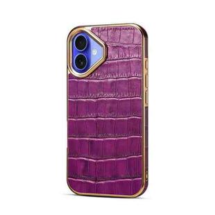 For iPhone 16 Plus Denior Crocodile Texture Genuine Leather Electroplating Phone Case(Purple)