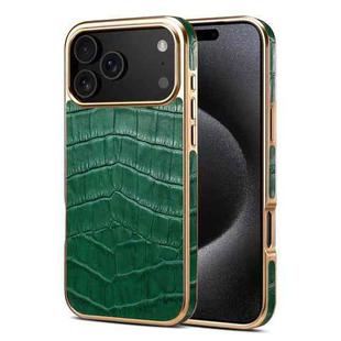 For iPhone 17 Pro Max Denior Crocodile Texture Genuine Leather Electroplating Phone Case(Green)