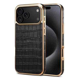 For iPhone 17 Pro Max Denior Crocodile Texture Genuine Leather Electroplating Phone Case(Black)