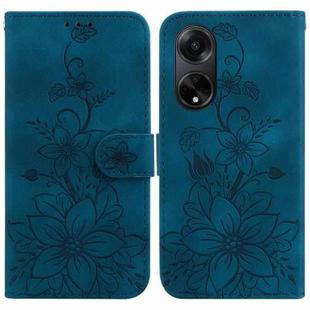 For OPPO A98 5G / F23 5G India Lily Embossed Leather Phone Case(Dark Blue)