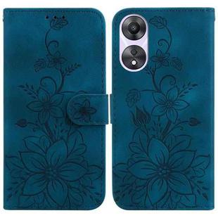 For OPPO A58 5G / A78 5G Lily Embossed Leather Phone Case(Dark Blue)