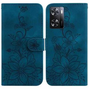 For OPPO A57 5G/A57 4G/A77 5G/K10 5G Lily Embossed Leather Phone Case(Dark Blue)