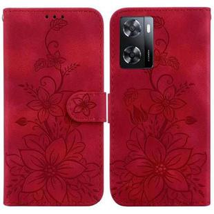 For OPPO A57 5G/A57 4G/A77 5G/K10 5G Lily Embossed Leather Phone Case(Red)