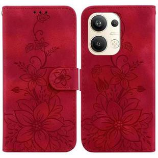 For OPPO Reno9 Pro+ Lily Embossed Leather Phone Case(Red)