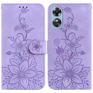 For OPPO A17 / A17k Lily Embossed Leather Phone Case(Purple)