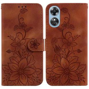 For OPPO A17 / A17k Lily Embossed Leather Phone Case(Brown)