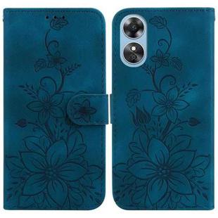 For OPPO A17 / A17k Lily Embossed Leather Phone Case(Dark Blue)