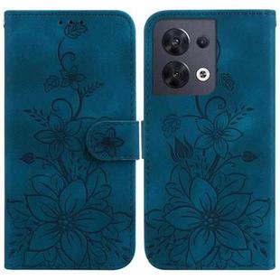 For OPPO Reno8 5G Lily Embossed Leather Phone Case(Dark Blue)