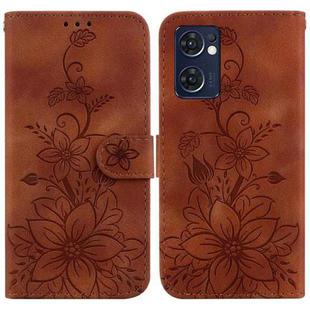 For OPPO Reno7 5G Global / Find X5 Lite Lily Embossed Leather Phone Case(Brown)