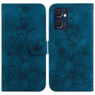 For OPPO Reno7 5G Global / Find X5 Lite Lily Embossed Leather Phone Case(Dark Blue)