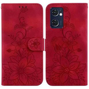 For OPPO Reno7 5G Global / Find X5 Lite Lily Embossed Leather Phone Case(Red)