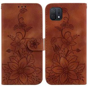 For OPPO A16K Lily Embossed Leather Phone Case(Brown)