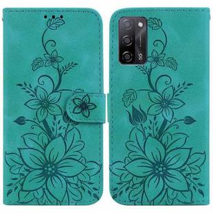 For OPPO A55 5G/A53s 5G/A54 4G/A16 Lily Embossed Leather Phone Case(Green)