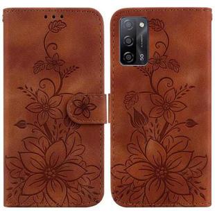 For OPPO A55 5G/A53s 5G/A54 4G/A16 Lily Embossed Leather Phone Case(Brown)