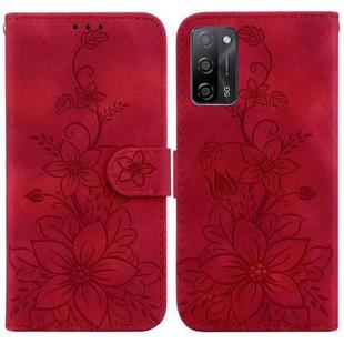 For OPPO A55 5G/A53s 5G/A54 4G/A16 Lily Embossed Leather Phone Case(Red)