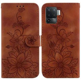 For OPPO A94 4G / F19 Pro / Reno5 F Lily Embossed Leather Phone Case(Brown)