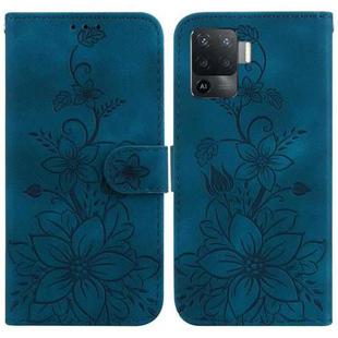 For OPPO A94 4G / F19 Pro / Reno5 F Lily Embossed Leather Phone Case(Dark Blue)