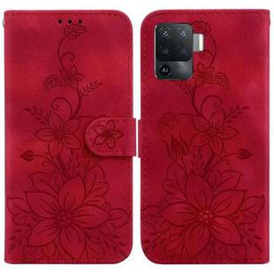 For OPPO A94 4G / F19 Pro / Reno5 F Lily Embossed Leather Phone Case(Red)