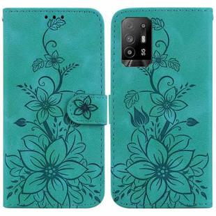 For OPPO A94 5G / F19 Pro+ 5G / Reno5 Z Lily Embossed Leather Phone Case(Green)