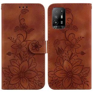 For OPPO A94 5G / F19 Pro+ 5G / Reno5 Z Lily Embossed Leather Phone Case(Brown)