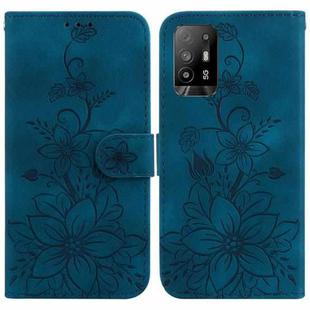 For OPPO A94 5G / F19 Pro+ 5G / Reno5 Z Lily Embossed Leather Phone Case(Dark Blue)