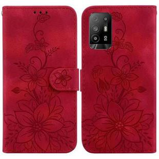 For OPPO A94 5G / F19 Pro+ 5G / Reno5 Z Lily Embossed Leather Phone Case(Red)