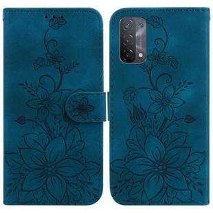 For OPPO A74 5G / A93 5G / A54 5G Lily Embossed Leather Phone Case(Dark Blue)