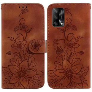 For OPPO A74 4G / F19 4G Lily Embossed Leather Phone Case(Brown)