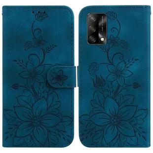 For OPPO A74 4G / F19 4G Lily Embossed Leather Phone Case(Dark Blue)