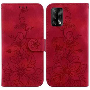 For OPPO A74 4G / F19 4G Lily Embossed Leather Phone Case(Red)