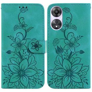 For OPPO A58 4G Lily Embossed Leather Phone Case(Green)