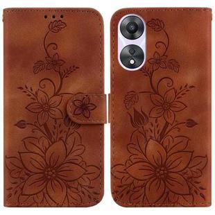 For OPPO A58 4G Lily Embossed Leather Phone Case(Brown)