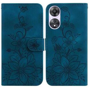 For OPPO A58 4G Lily Embossed Leather Phone Case(Dark Blue)