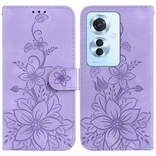 For OPPO Reno11 F Global Lily Embossed Leather Phone Case(Purple)