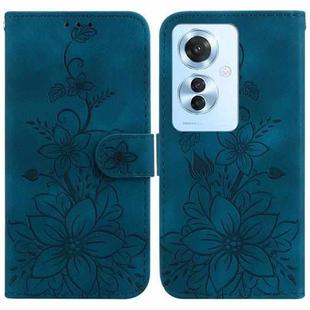 For OPPO Reno11 F Global Lily Embossed Leather Phone Case(Dark Blue)