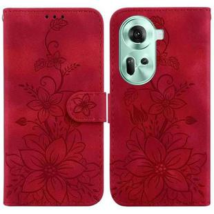 For OPPO Reno11 Global Lily Embossed Leather Phone Case(Red)