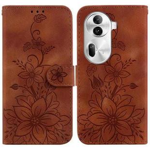 For OPPO Reno11 Pro 5G Global Lily Embossed Leather Phone Case(Brown)