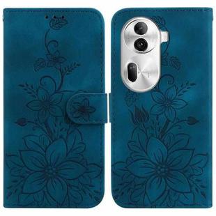 For OPPO Reno11 Pro 5G Global Lily Embossed Leather Phone Case(Dark Blue)