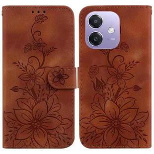 For OPPO A5x 5G / A3 4G / 5G / A3x 4G / 5G Lily Embossed Leather Phone Case(Brown)