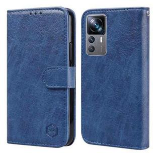 For Xiaomi 12T Pro Skin Feeling Oil Leather Texture PU + TPU Phone Case(Dark Blue)