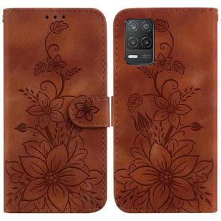 For Realme 8 5G Global / V13 5G Lily Embossed Leather Phone Case(Brown)