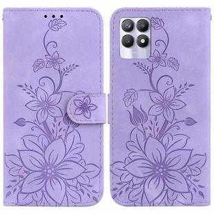 For Realme 8i Lily Embossed Leather Phone Case(Purple)