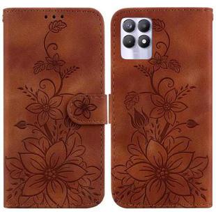 For Realme 8i Lily Embossed Leather Phone Case(Brown)