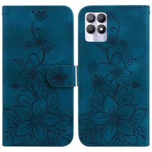 For Realme 8i Lily Embossed Leather Phone Case(Dark Blue)