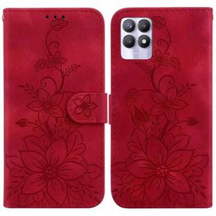 For Realme 8i Lily Embossed Leather Phone Case(Red)
