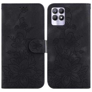 For Realme 8i Lily Embossed Leather Phone Case(Black)