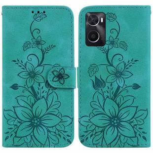 For Realme 9i / A76 4G / A36 Lily Embossed Leather Phone Case(Green)